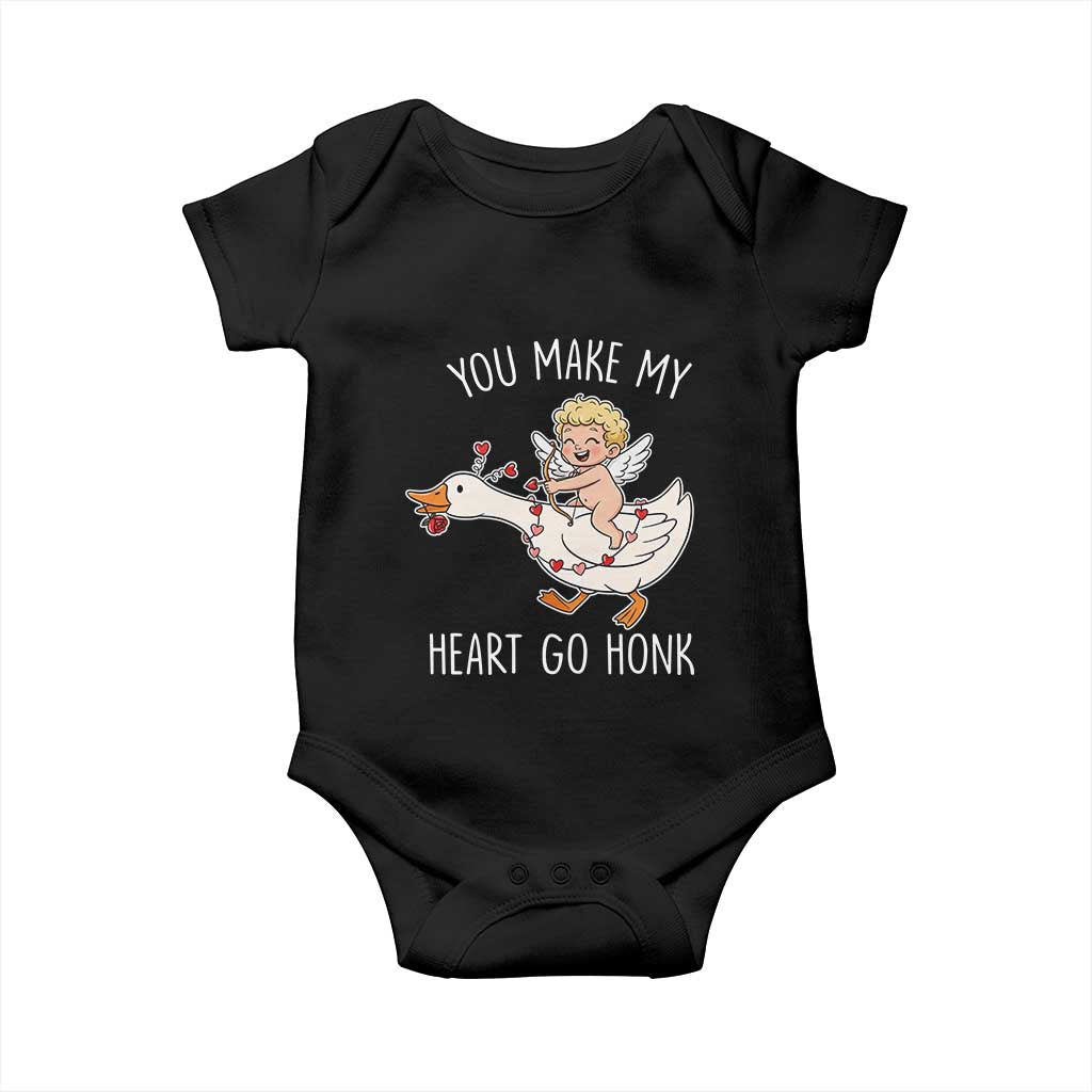 You Make My Heart Go Honk Baby Onesie Funny Valentine Goose TS14 Black Print Your Wear