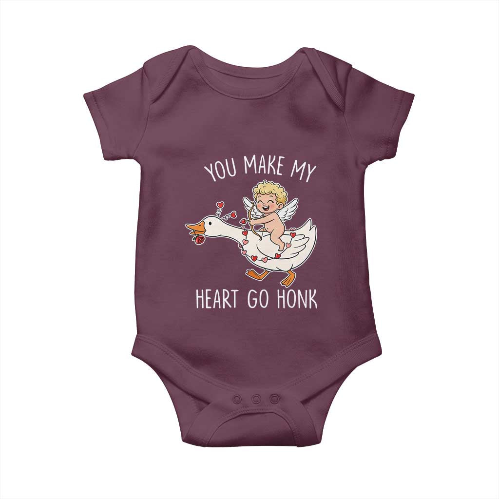 You Make My Heart Go Honk Baby Onesie Funny Valentine Goose TS14 Maroon Print Your Wear