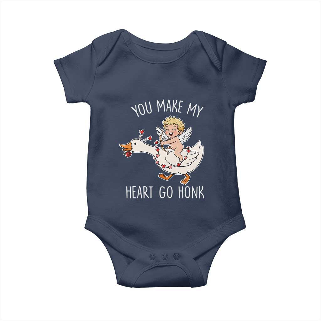 You Make My Heart Go Honk Baby Onesie Funny Valentine Goose TS14 Navy Print Your Wear