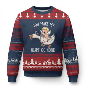 You Make My Heart Go Honk Ugly Christmas Sweater Funny Valentine Goose TS14 Navy Red Print Your Wear