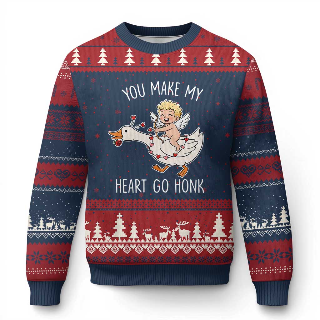 You Make My Heart Go Honk Ugly Christmas Sweater Funny Valentine Goose TS14 Navy Red Print Your Wear