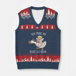 You Make My Heart Go Honk V-Neck Knit Sweater Vest Funny Valentine Goose TS14 Navy Red Print Your Wear
