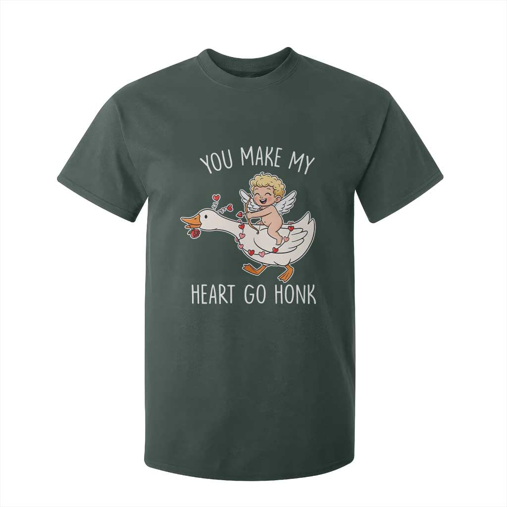 You Make My Heart Go Honk T Shirt For Kid Funny Valentine Goose TS14 Dark Forest Green Print Your Wear