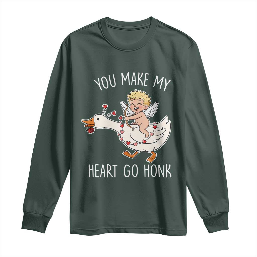You Make My Heart Go Honk Long Sleeve Shirt Funny Valentine Goose TS14 Dark Forest Green Print Your Wear