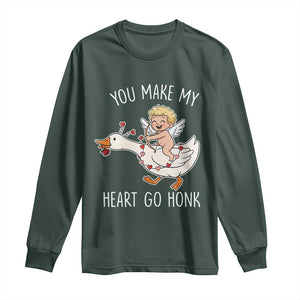 You Make My Heart Go Honk Long Sleeve Shirt Funny Valentine Goose TS14 Dark Forest Green Print Your Wear