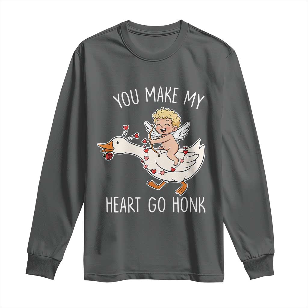 You Make My Heart Go Honk Long Sleeve Shirt Funny Valentine Goose TS14 Dark Heather Print Your Wear
