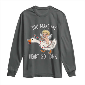 You Make My Heart Go Honk Long Sleeve Shirt Funny Valentine Goose TS14 Dark Heather Print Your Wear