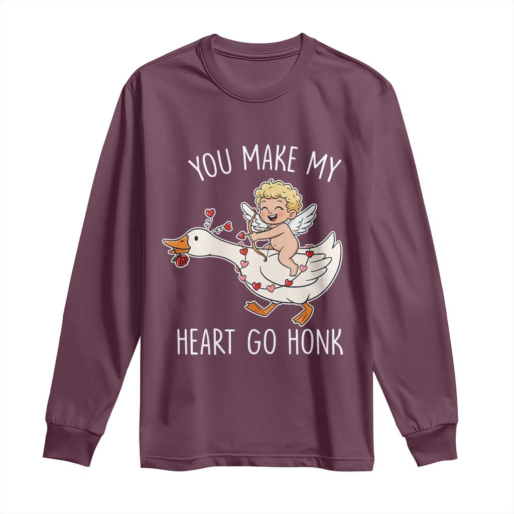 You Make My Heart Go Honk Long Sleeve Shirt Funny Valentine Goose TS14 Maroon Print Your Wear