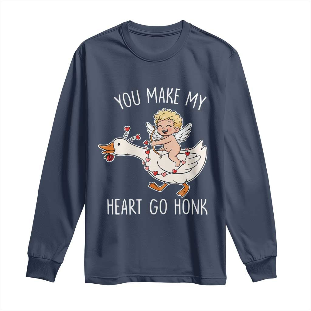 You Make My Heart Go Honk Long Sleeve Shirt Funny Valentine Goose TS14 Navy Print Your Wear