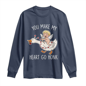 You Make My Heart Go Honk Long Sleeve Shirt Funny Valentine Goose TS14 Navy Print Your Wear