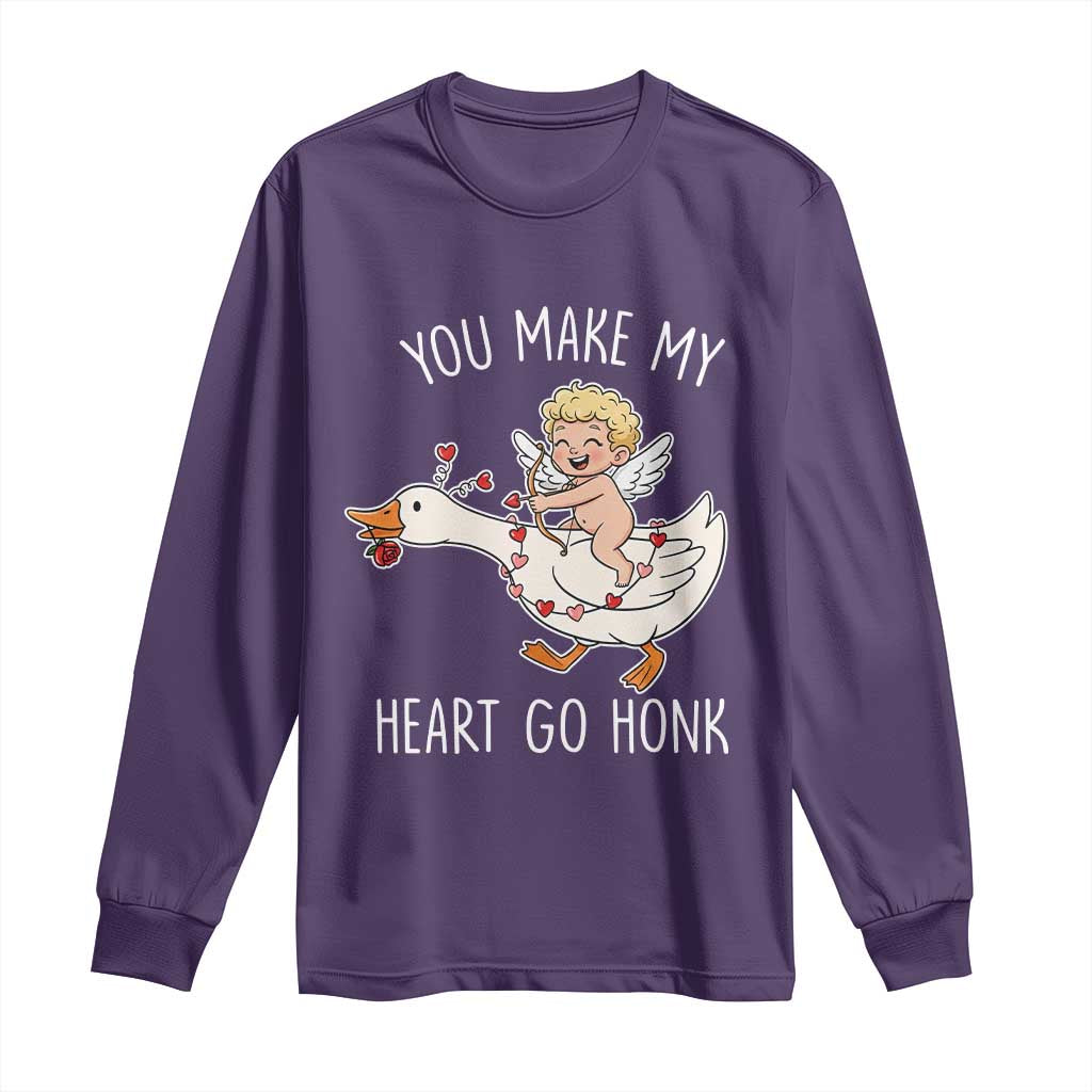 You Make My Heart Go Honk Long Sleeve Shirt Funny Valentine Goose TS14 Purple Print Your Wear