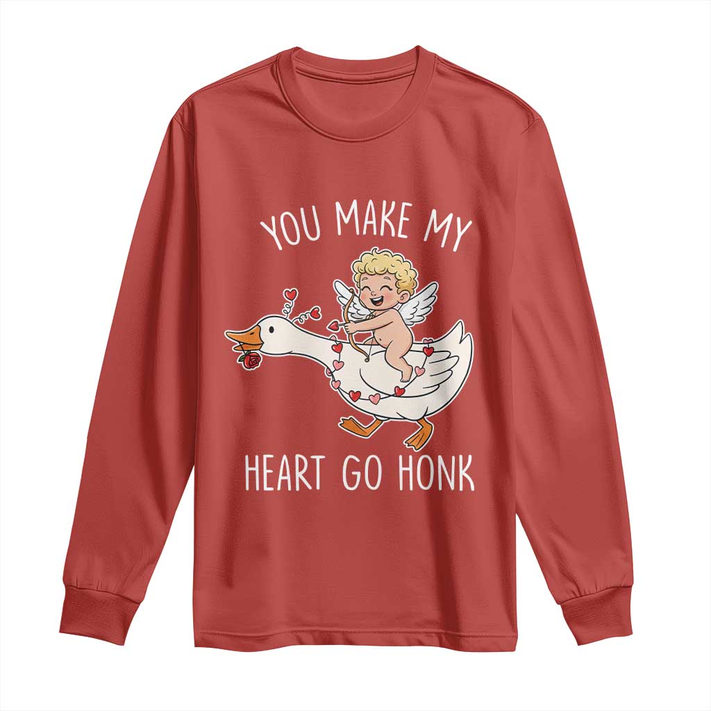 You Make My Heart Go Honk Long Sleeve Shirt Funny Valentine Goose TS14 Red Print Your Wear