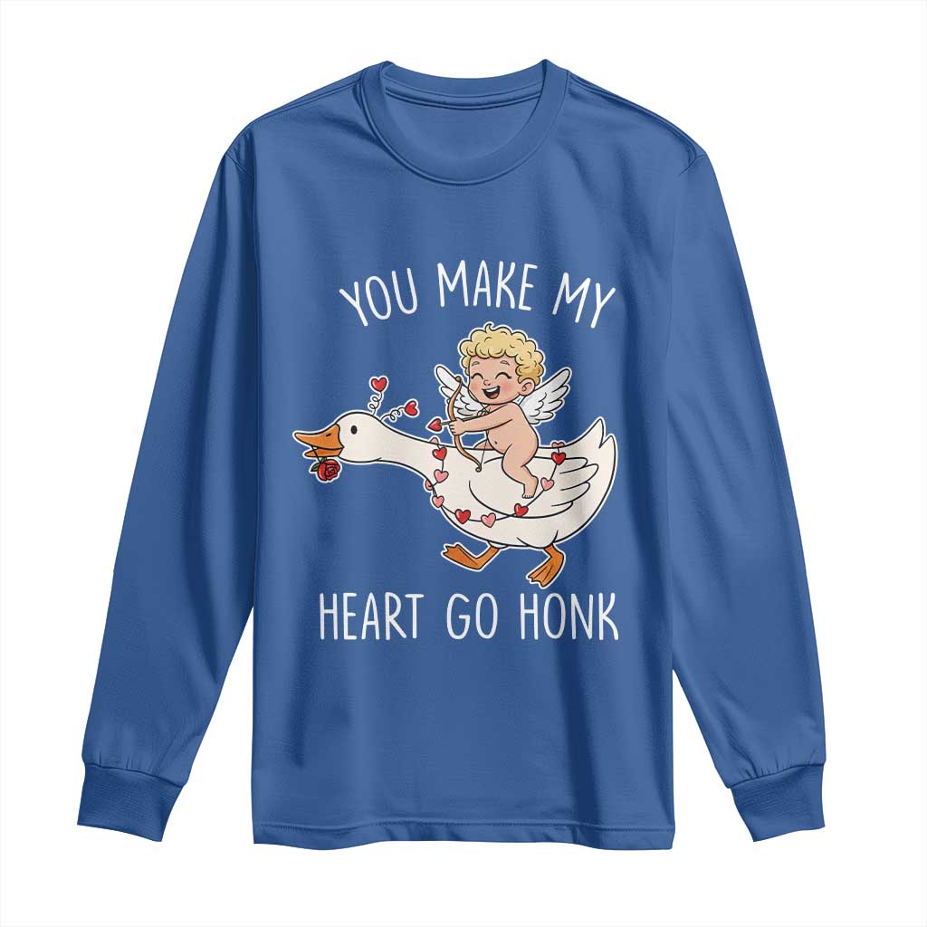 You Make My Heart Go Honk Long Sleeve Shirt Funny Valentine Goose TS14 Royal Blue Print Your Wear