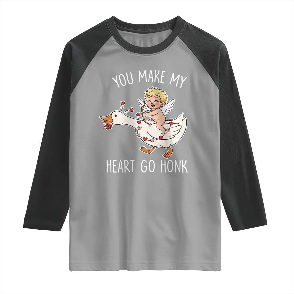 You Make My Heart Go Honk Raglan Shirt Funny Valentine Goose TS14 Sport Gray Black Print Your Wear