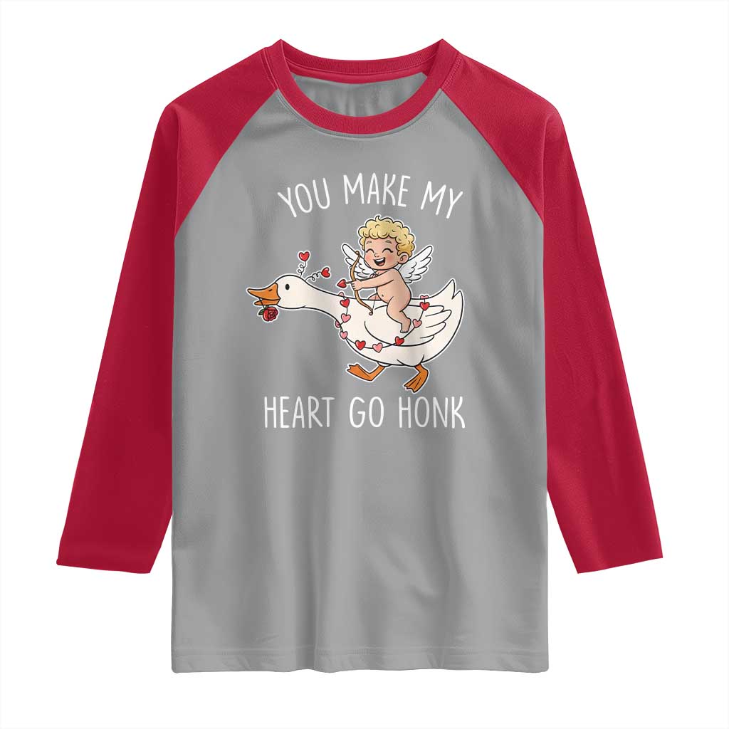 You Make My Heart Go Honk Raglan Shirt Funny Valentine Goose TS14 Sport Gray Red Print Your Wear