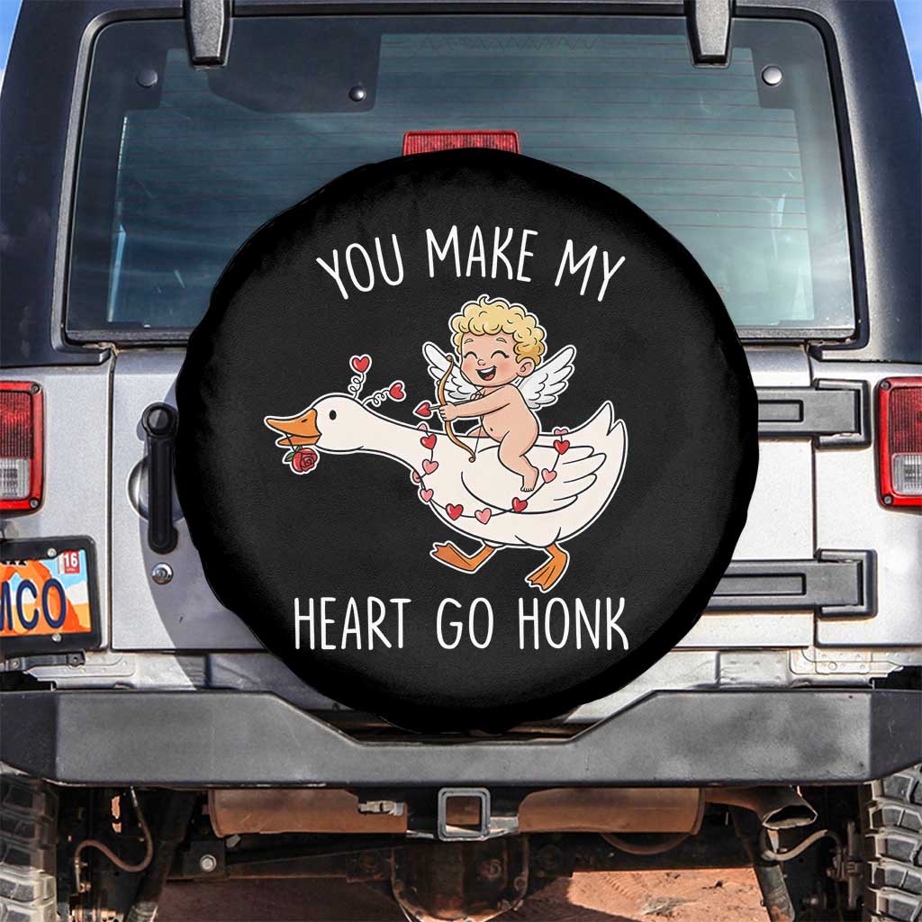 You Make My Heart Go Honk Spare Tire Cover Funny Valentine Goose TS14 No hole Black Print Your Wear