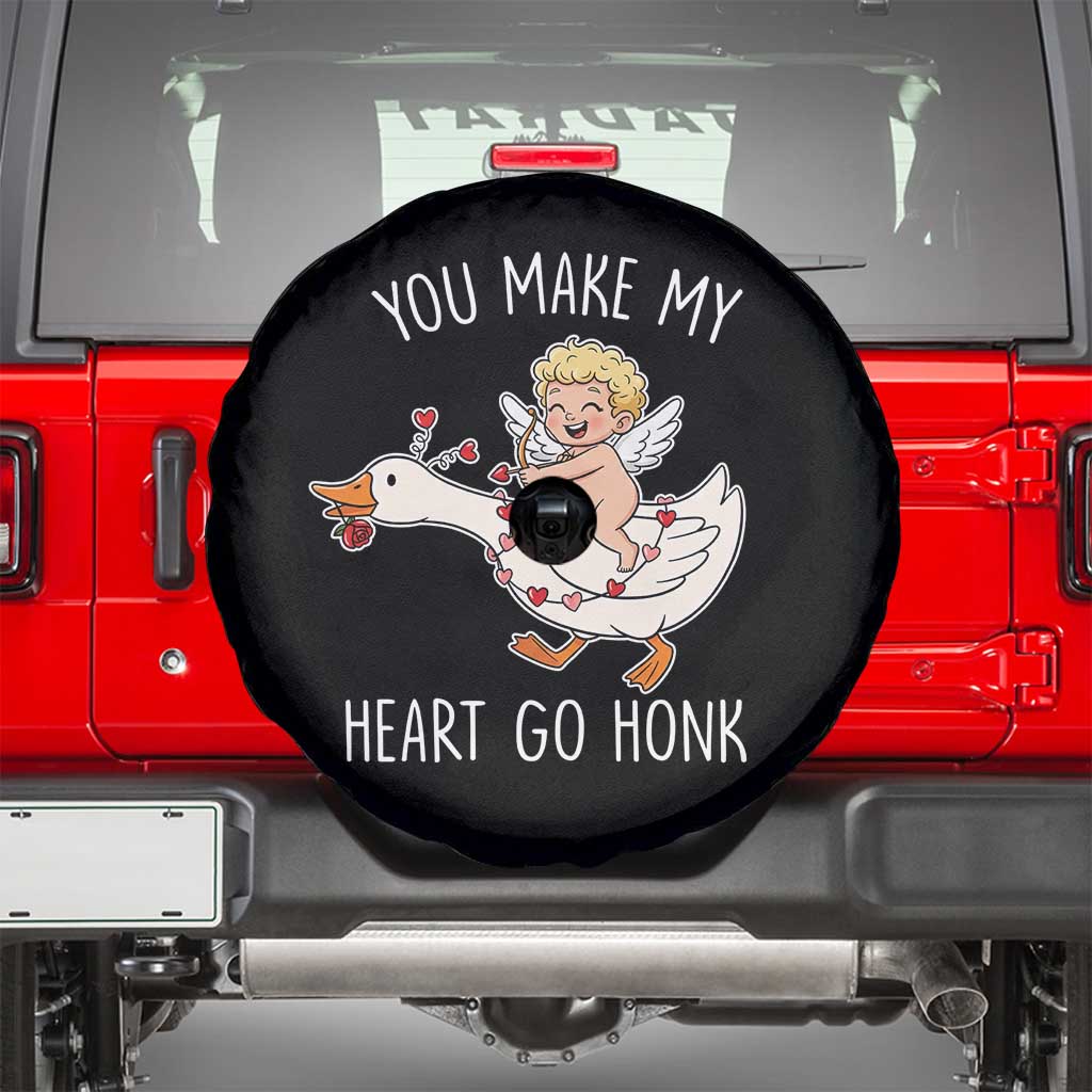 You Make My Heart Go Honk Spare Tire Cover Funny Valentine Goose TS14 Black Print Your Wear