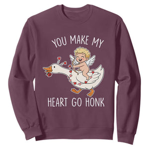 You Make My Heart Go Honk Sweatshirt Funny Valentine Goose TS14 Maroon Print Your Wear