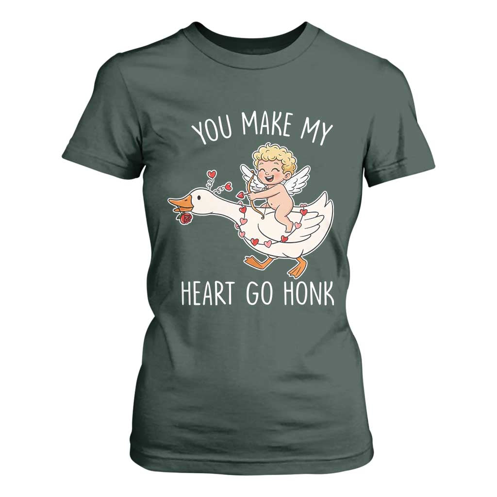 You Make My Heart Go Honk T Shirt For Women Funny Valentine Goose TS14 Dark Forest Green Print Your Wear