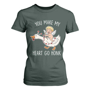 You Make My Heart Go Honk T Shirt For Women Funny Valentine Goose TS14 Dark Forest Green Print Your Wear