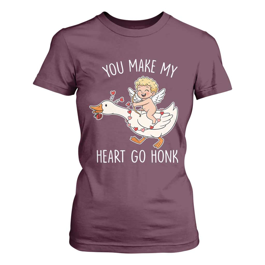 You Make My Heart Go Honk T Shirt For Women Funny Valentine Goose TS14 Maroon Print Your Wear