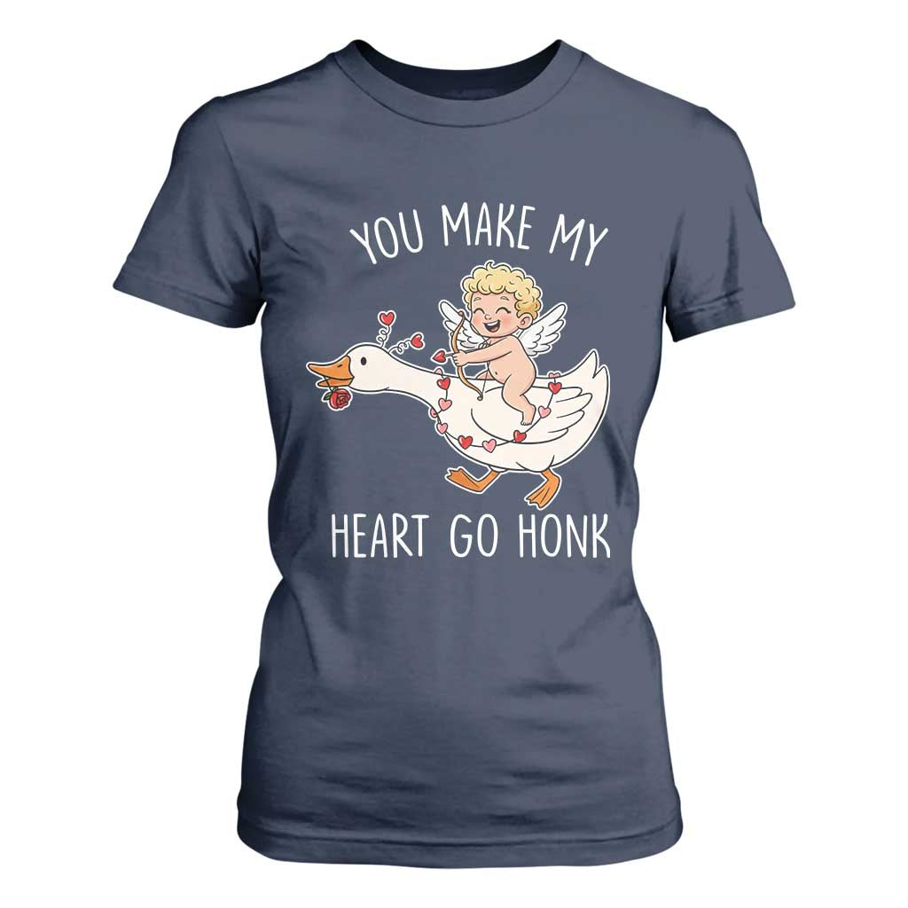 You Make My Heart Go Honk T Shirt For Women Funny Valentine Goose TS14 Navy Print Your Wear