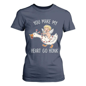 You Make My Heart Go Honk T Shirt For Women Funny Valentine Goose TS14 Navy Print Your Wear