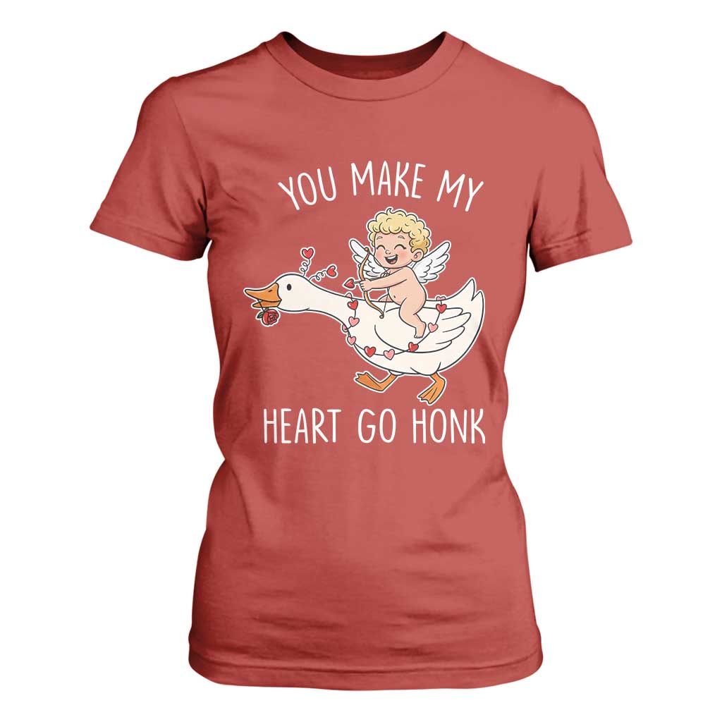 You Make My Heart Go Honk T Shirt For Women Funny Valentine Goose TS14 Red Print Your Wear