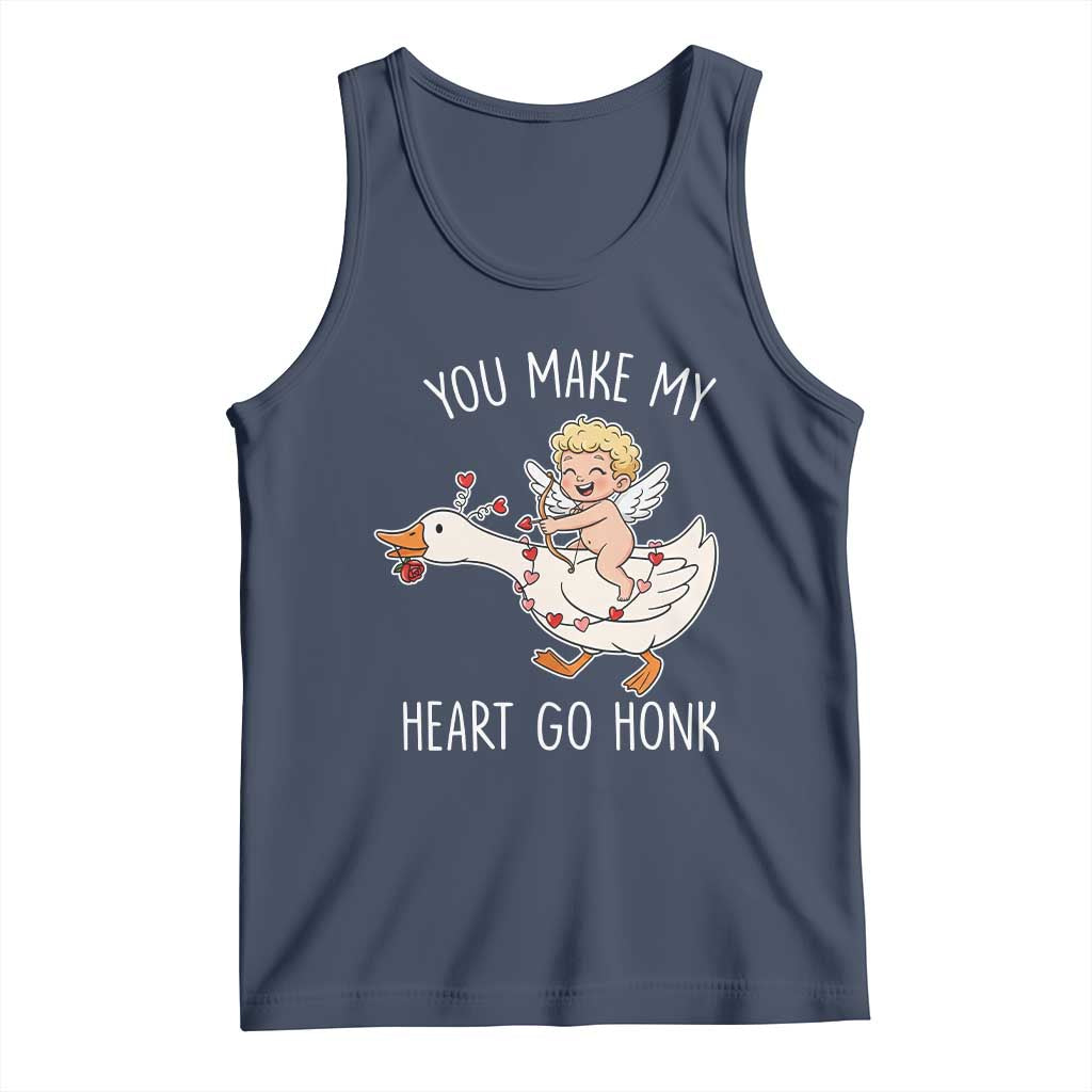 You Make My Heart Go Honk Tank Top Funny Valentine Goose TS14 Navy Print Your Wear