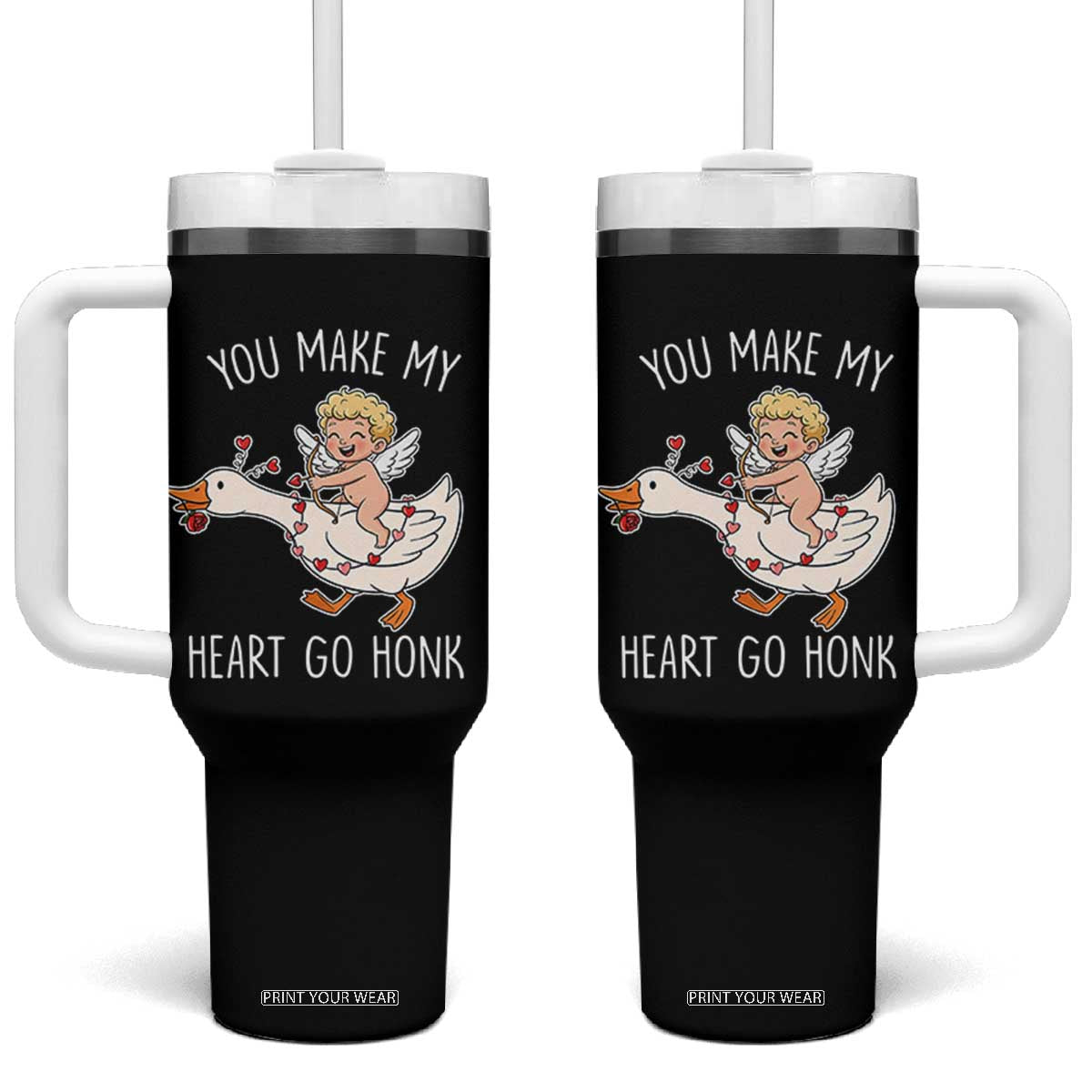 You Make My Heart Go Honk Tumbler With Handle Funny Valentine Goose TS14 One Size: 40 oz Black Print Your Wear