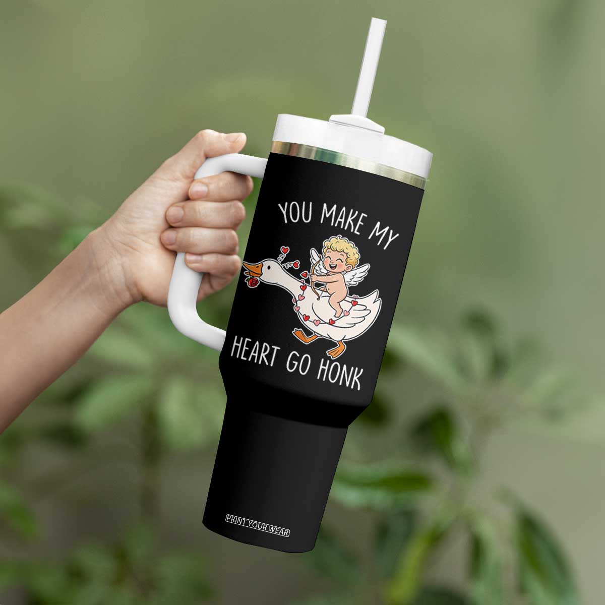 You Make My Heart Go Honk Tumbler With Handle Funny Valentine Goose TS14 Print Your Wear