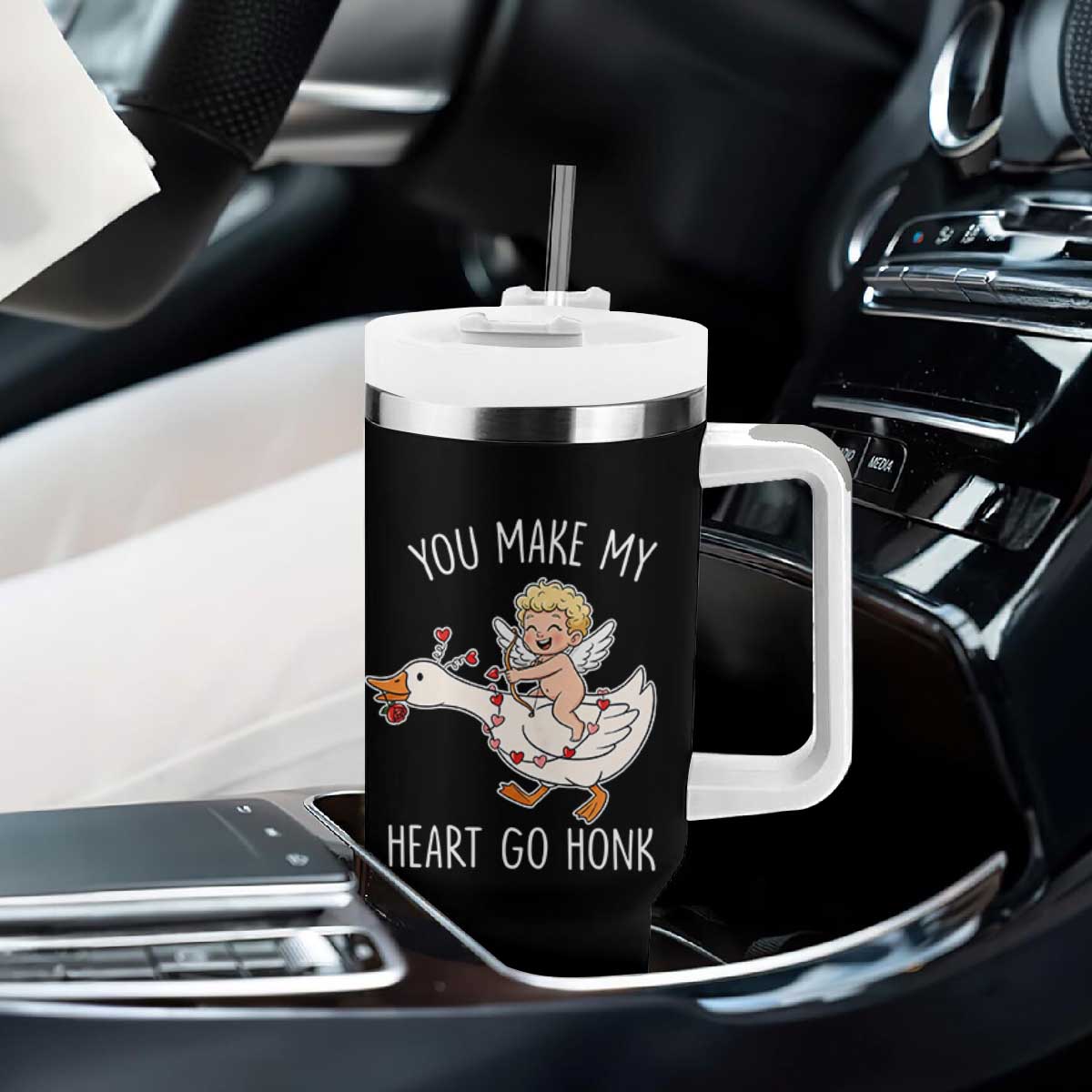You Make My Heart Go Honk Tumbler With Handle Funny Valentine Goose TS14 Print Your Wear
