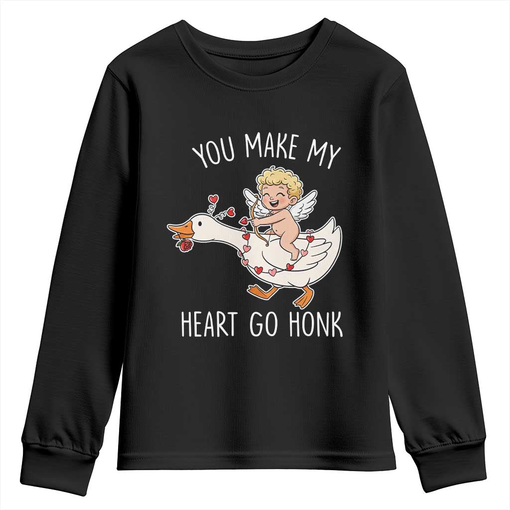 You Make My Heart Go Honk Youth Sweatshirt Funny Valentine Goose TS14 Black Print Your Wear