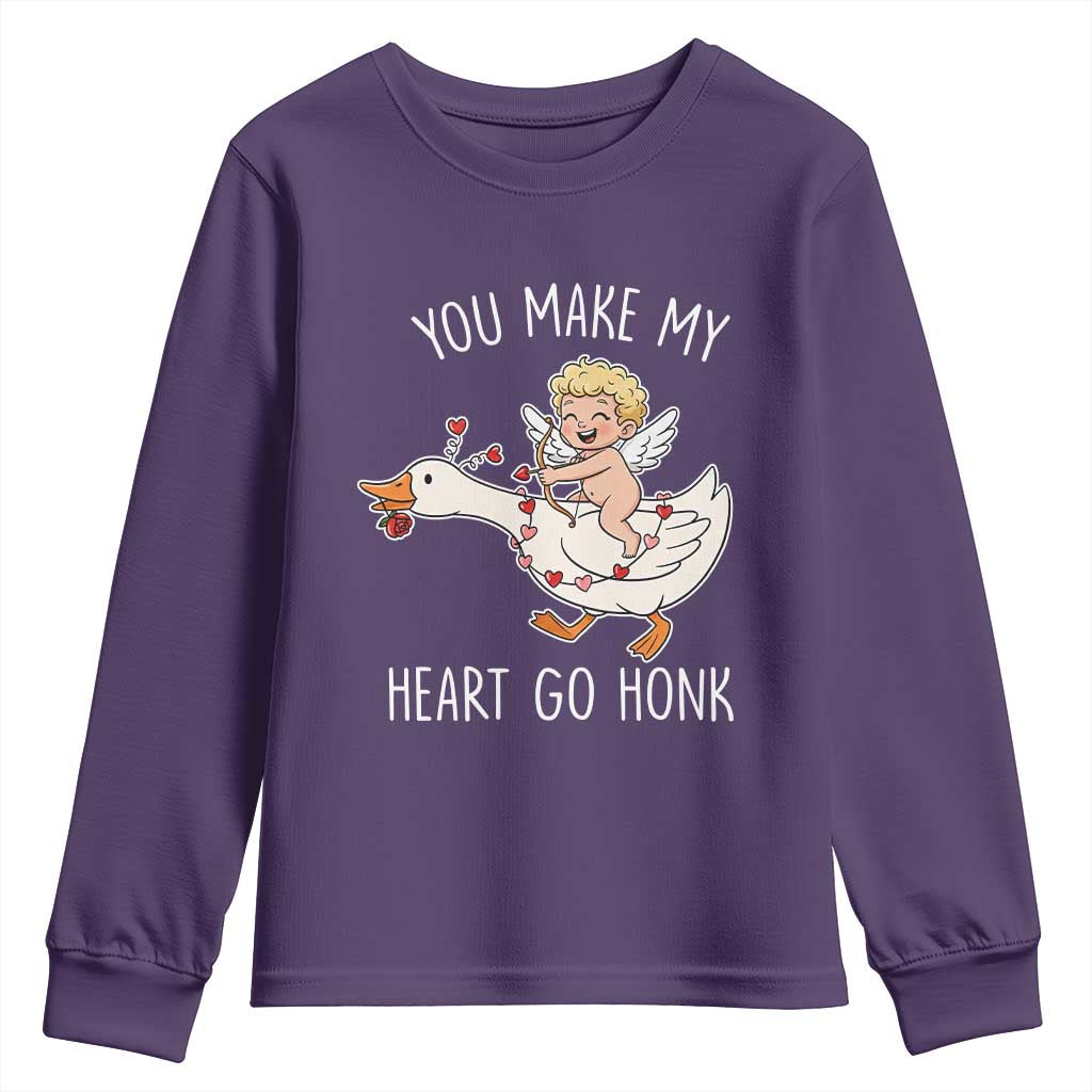 You Make My Heart Go Honk Youth Sweatshirt Funny Valentine Goose TS14 Purple Print Your Wear