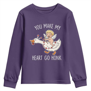 You Make My Heart Go Honk Youth Sweatshirt Funny Valentine Goose TS14 Purple Print Your Wear