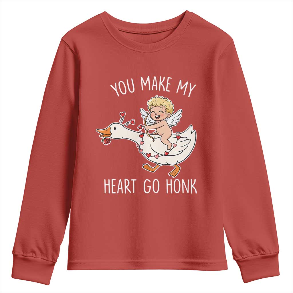 You Make My Heart Go Honk Youth Sweatshirt Funny Valentine Goose TS14 Red Print Your Wear
