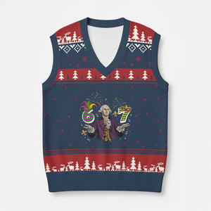 67 Mardi Gras V-Neck Knit Sweater Vest Funny Six Seven George Washington Meme TS14 Navy Red Print Your Wear