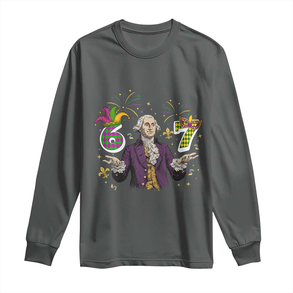 67 Mardi Gras Long Sleeve Shirt Funny Six Seven George Washington Meme TS14 Dark Heather Print Your Wear