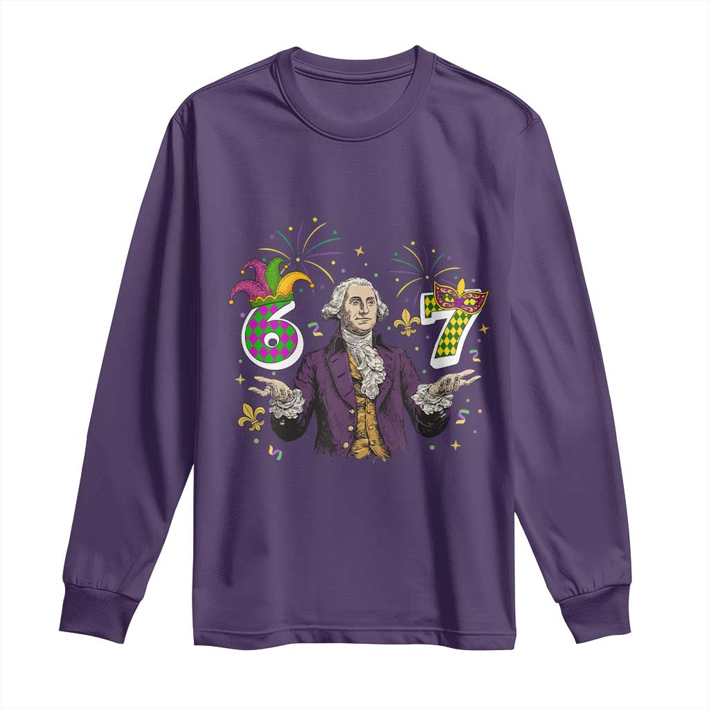 67 Mardi Gras Long Sleeve Shirt Funny Six Seven George Washington Meme TS14 Purple Print Your Wear