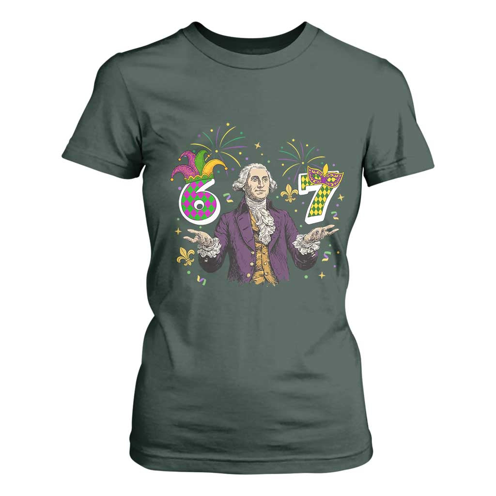 67 Mardi Gras T Shirt For Women Funny Six Seven George Washington Meme TS14 Dark Forest Green Print Your Wear