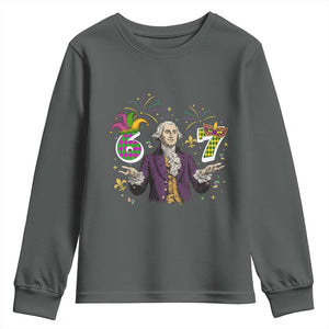 67 Mardi Gras Youth Sweatshirt Funny Six Seven George Washington Meme TS14 Dark Heather Print Your Wear