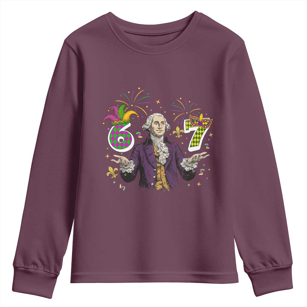 67 Mardi Gras Youth Sweatshirt Funny Six Seven George Washington Meme TS14 Maroon Print Your Wear