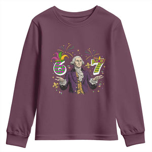67 Mardi Gras Youth Sweatshirt Funny Six Seven George Washington Meme TS14 Maroon Print Your Wear