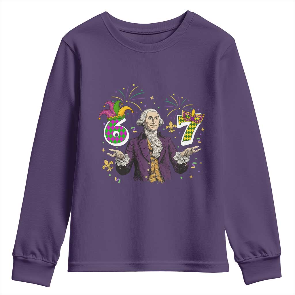 67 Mardi Gras Youth Sweatshirt Funny Six Seven George Washington Meme TS14 Purple Print Your Wear