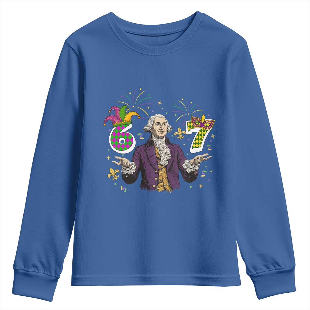 67 Mardi Gras Youth Sweatshirt Funny Six Seven George Washington Meme TS14 Royal Blue Print Your Wear