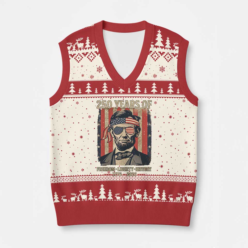 Abraham Lincoln Freedom Retro V-Neck Knit Sweater Vest 250 Years of Freedom Liberty History TS14 Beige Red Print Your Wear