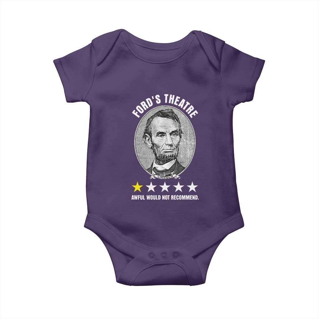 Abraham Lincoln History Teacher Baby Onesie Ford's Theatre Awful Would Not Recommend TS14 Purple Print Your Wear