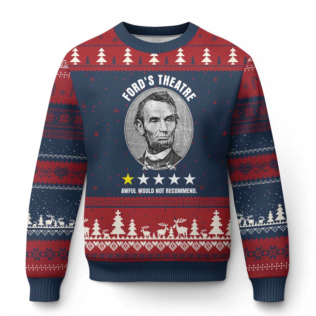 Abraham Lincoln History Teacher Ugly Christmas Sweater Ford's Theatre Awful Would Not Recommend TS14 Navy Red Print Your Wear