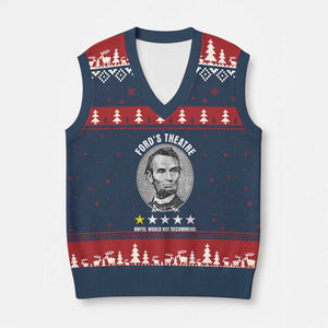 Abraham Lincoln History Teacher V-Neck Knit Sweater Vest Ford's Theatre Awful Would Not Recommend TS14 Navy Red Print Your Wear