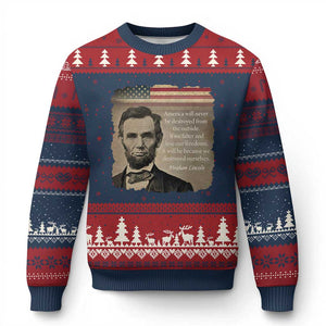 Abraham Lincoln Quote Ugly Christmas Sweater American History Teacher School Presidents Day TS14 Navy Red Print Your Wear